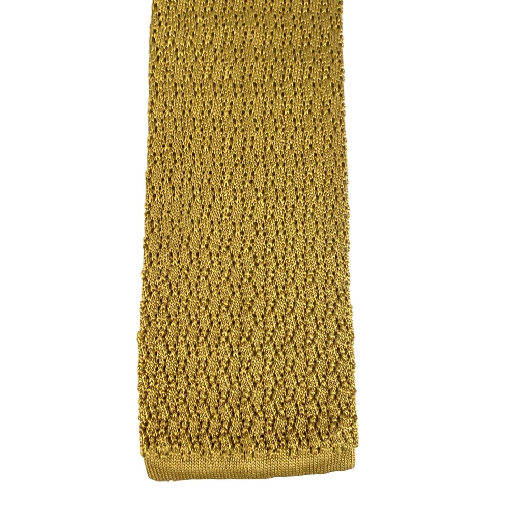 VTG Strozzi Knit Tie Mens Silk Mustard Gold Yellow Italian Square End 65x3.5